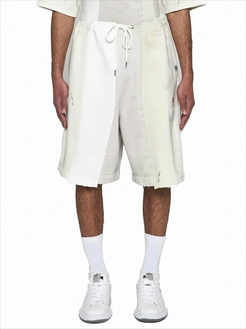Maison Mihara Yasuhiro Patchwork Design Cotton Shorts With Elastic Waistband