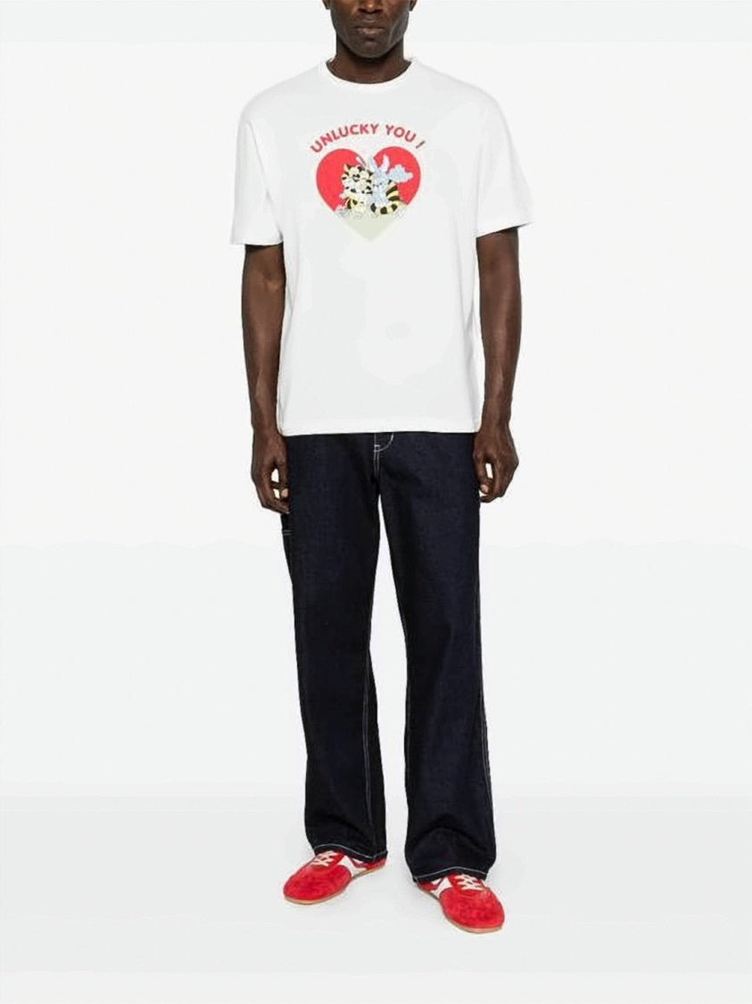 Kenzo White Cotton T-Shirt With Heart Graphic