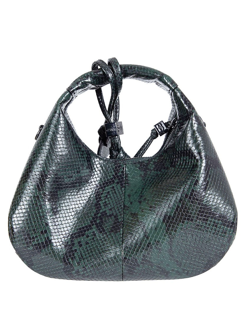 Ganni Compact Textured Bag With Glossy Snake Finish And Signature Logo