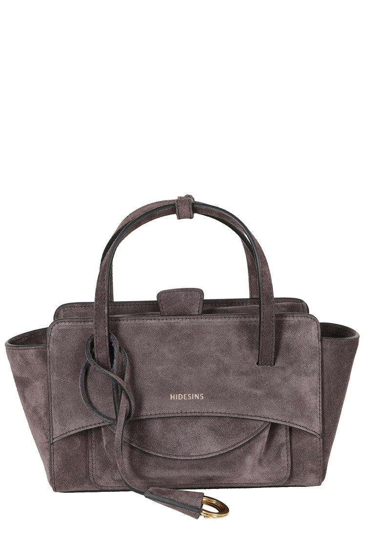 Hidesins Gray Small Suede-Finish Flap S Pocket Leather Shoulder Bag