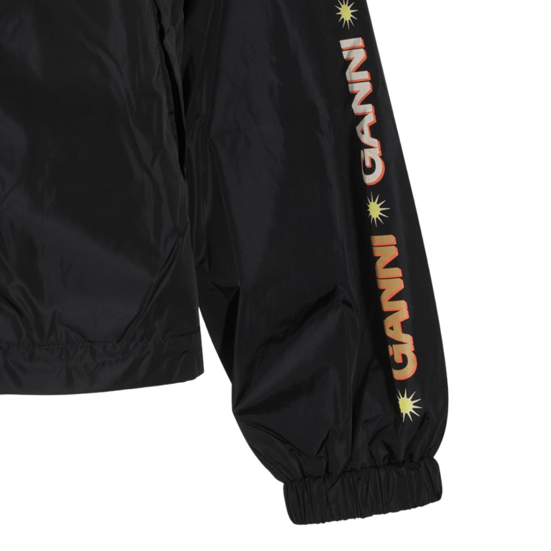 Ganni Graphic Print Logo Hooded Short Coat