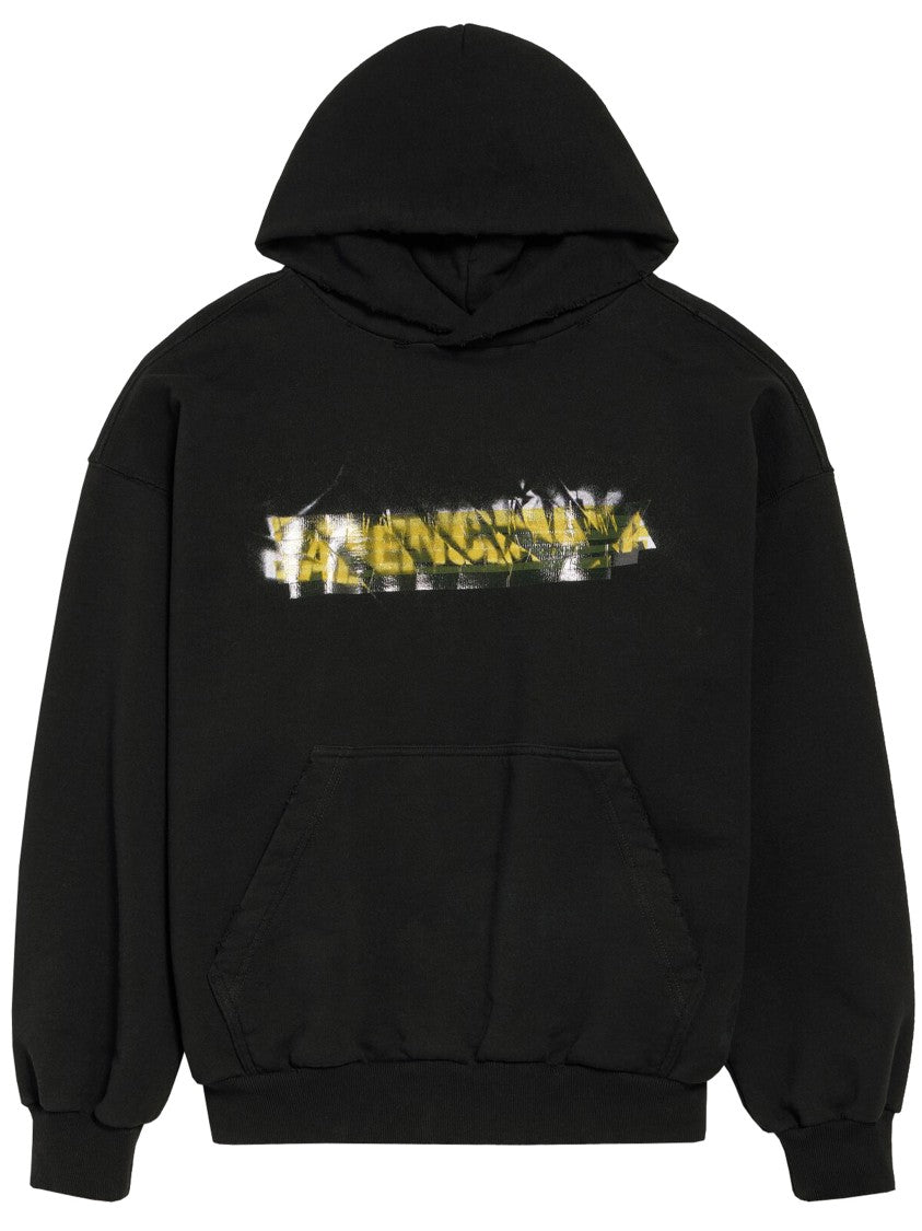 Balenciaga Black Medium Fit Graphic Cotton Hoodie