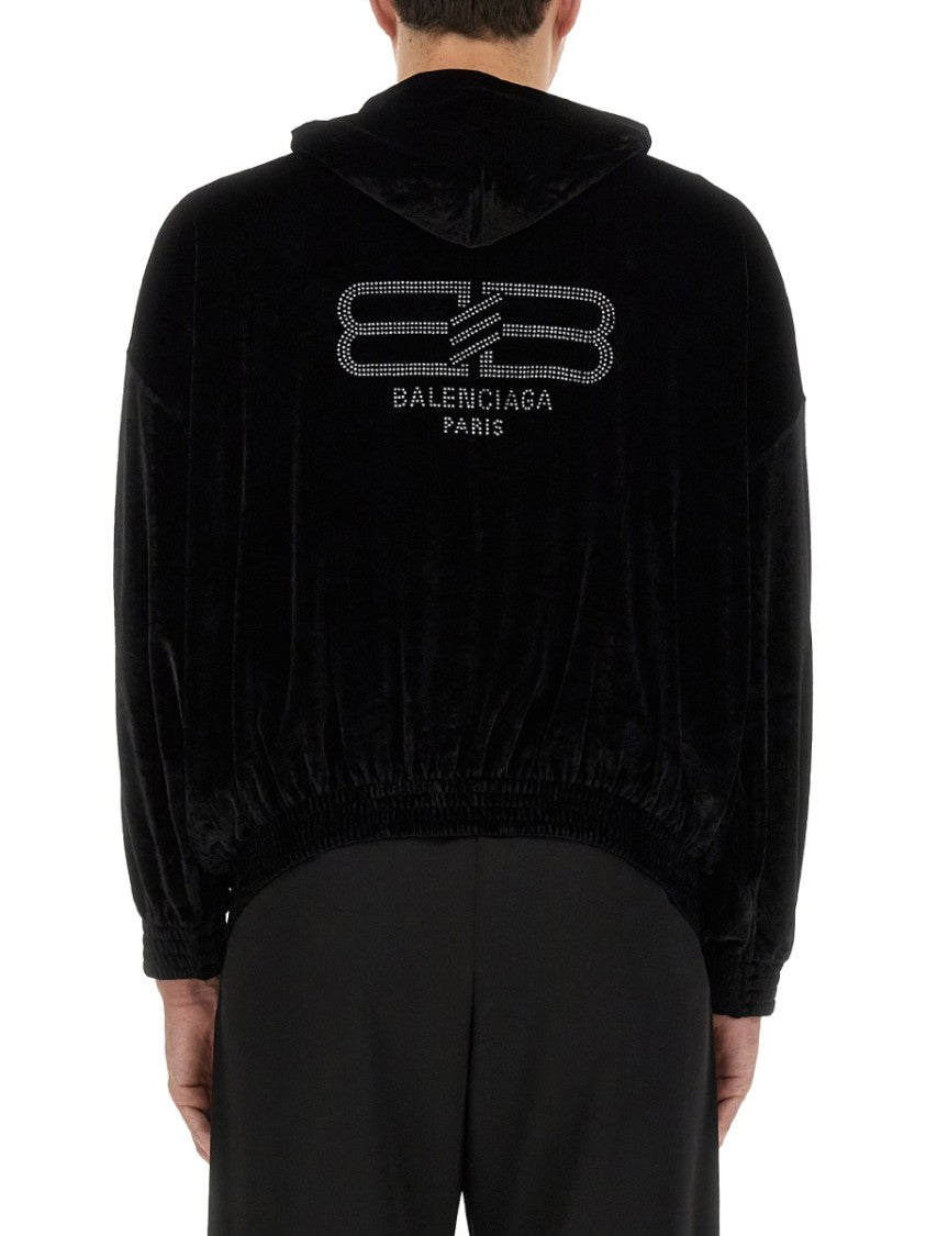 Balenciaga Velvet Sweatshirt With Hood And Modern Silhouette