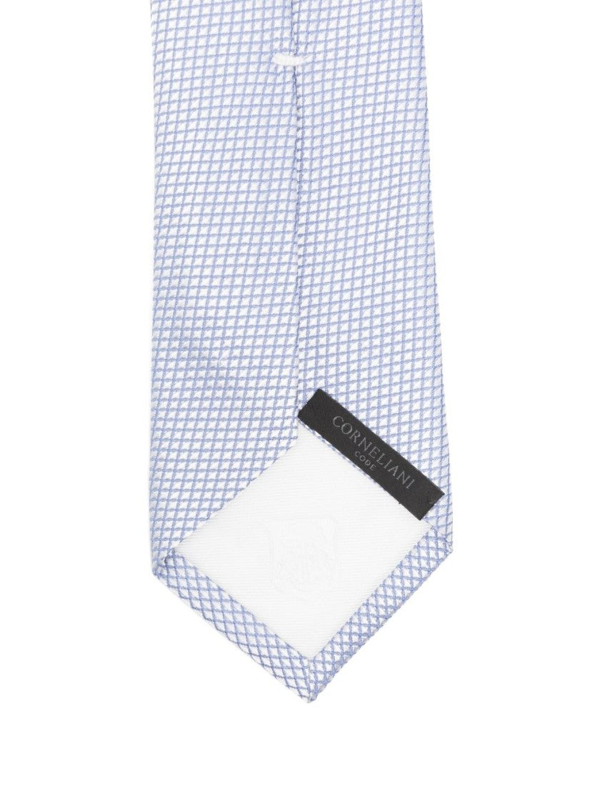 Corneliani Sky Blue Silk Tie With Geometric Pattern
