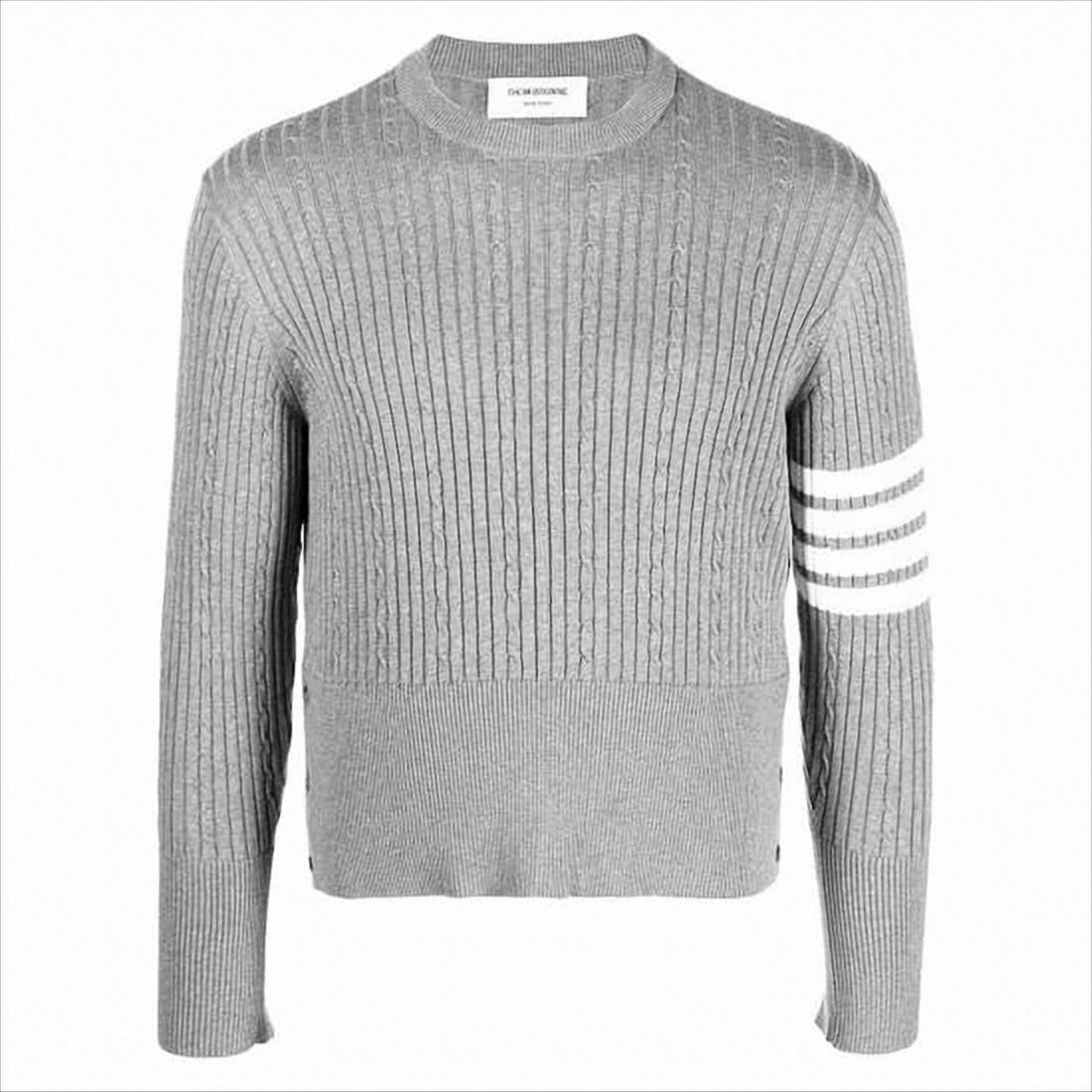 Thom Browne Ribbed Knit Grey Sweater With Distinctive Buttoned Cuffs