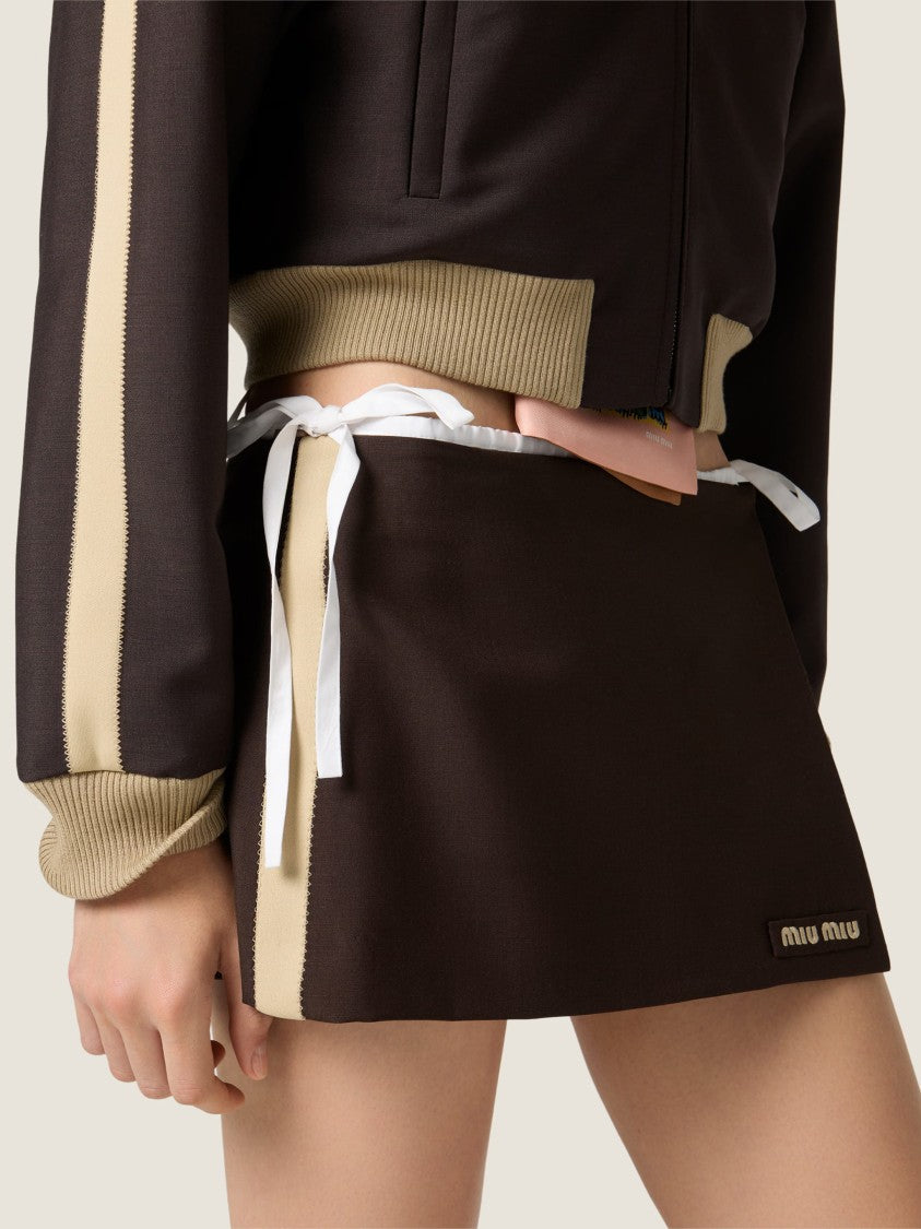 Miu Miu Dark Brown Wrap-Style Contrast Panel Mini Skirt