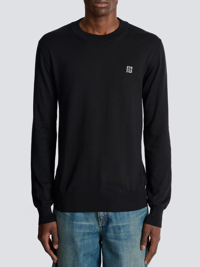 Balmain Black Classic Crew Neck Cotton Sweater