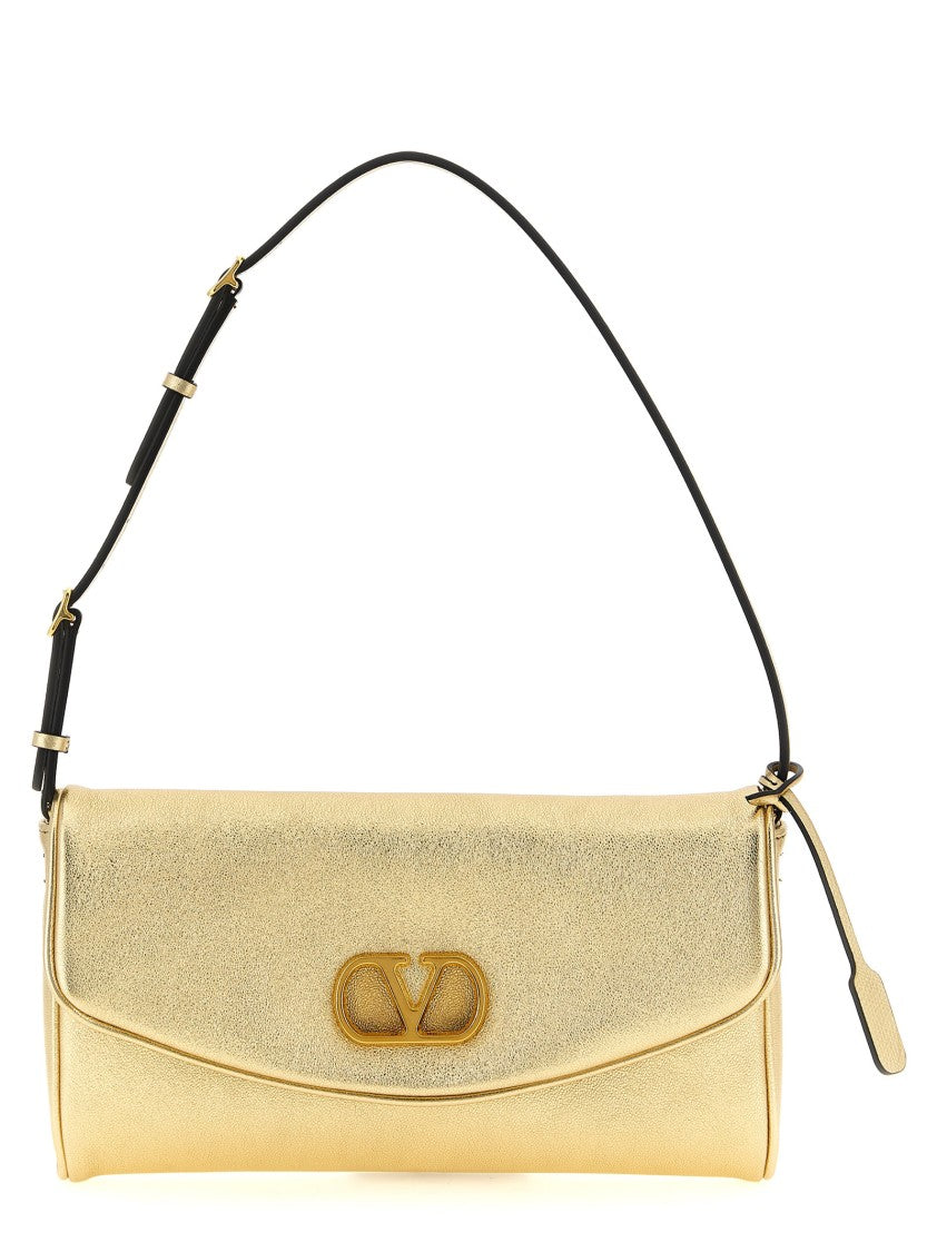 Valentino Garavani Small Laminated Nappa Leather Shoulder Bag With Antique-Effect Metal Logo