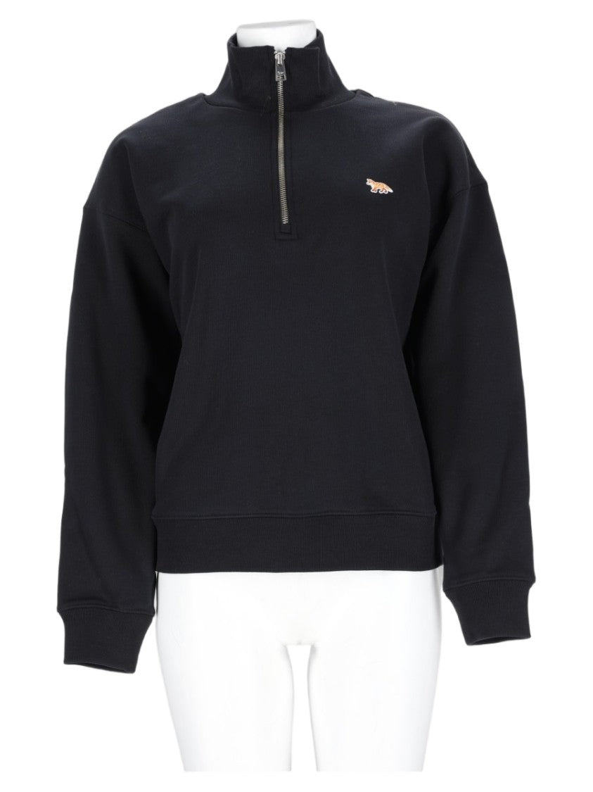 Maison Kitsuné High-Collar Half-Zip Logo Organic Cotton Sweatshirt