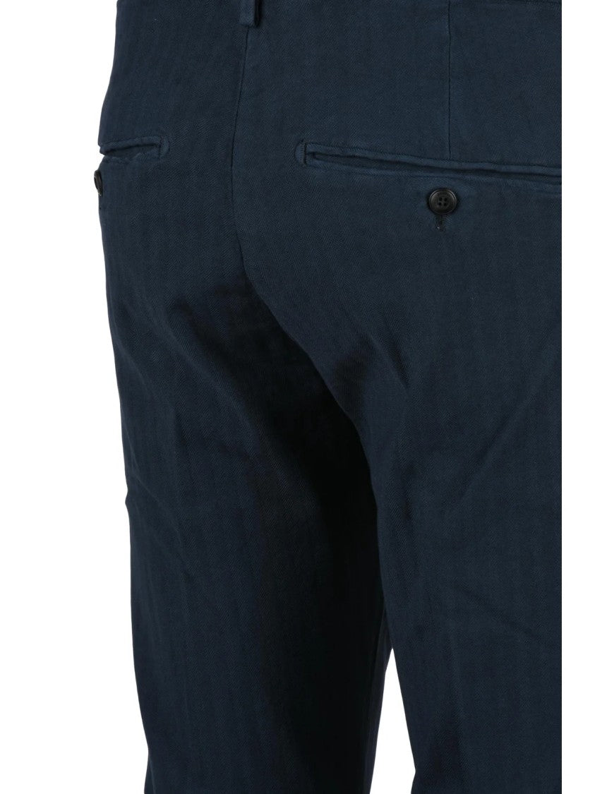 Dondup Blue Gaubert Textured Stretch Cotton Trousers