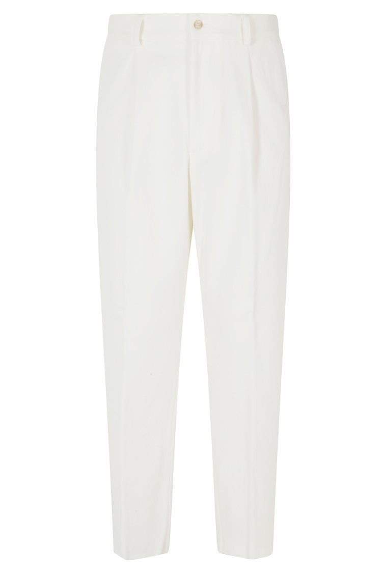 Eleventy Tailored White Trousers With Front Pleats And Invisible Zip Closure