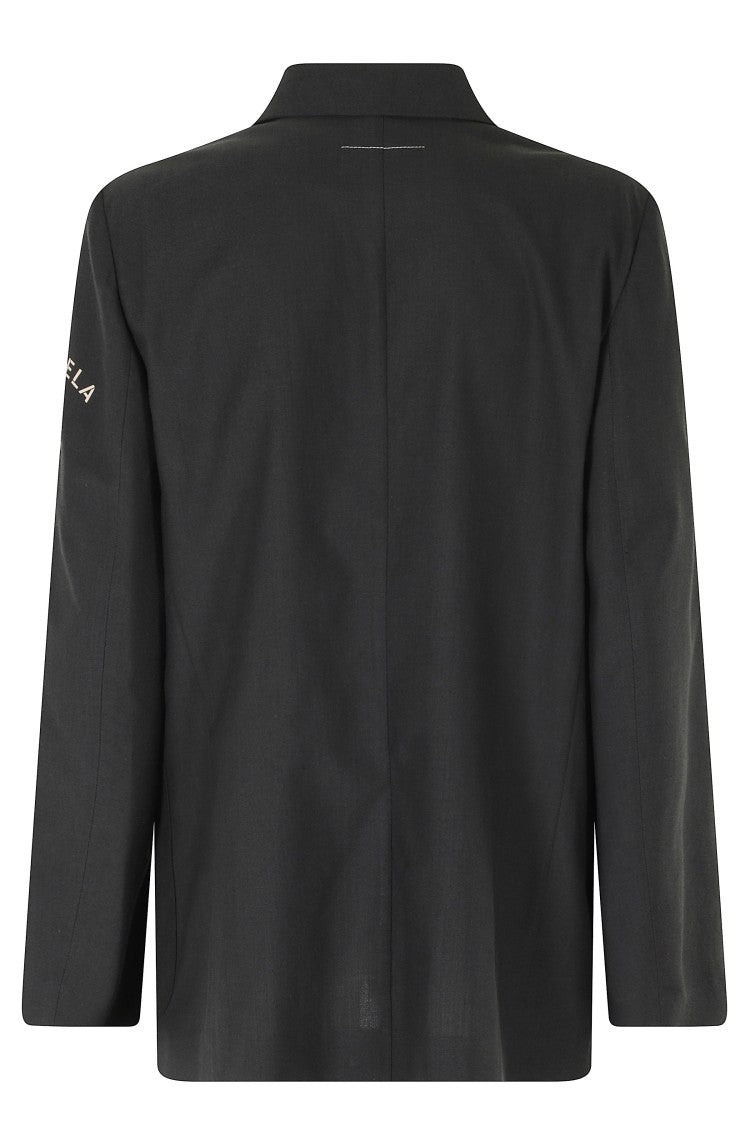 Mm6 By Maison Margiela Anthracite Mixed Wool Logo Sleeve Cotton-Blend Blazer