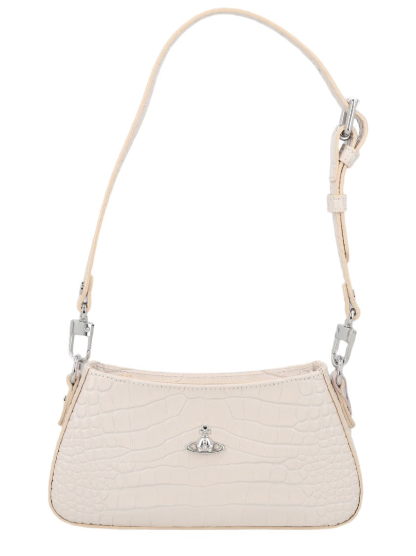 Vivienne Westwood Ivory Crocodile-Embossed Calf Leather Shoulder Bag