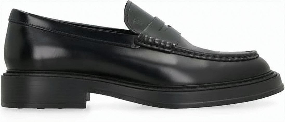 Tod's Classic Black Leather Loafers With Rubber Sole