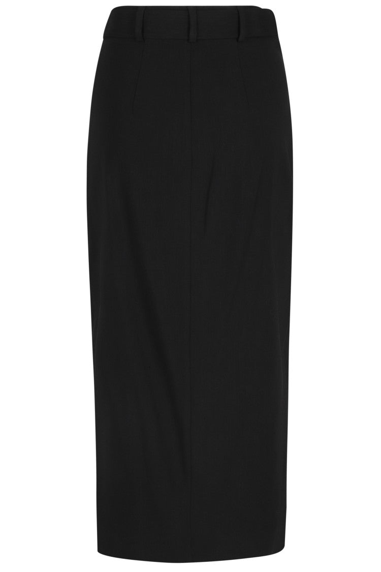 Tela Black Lisbona Belted Linen-Viscose Blend Maxi Skirt