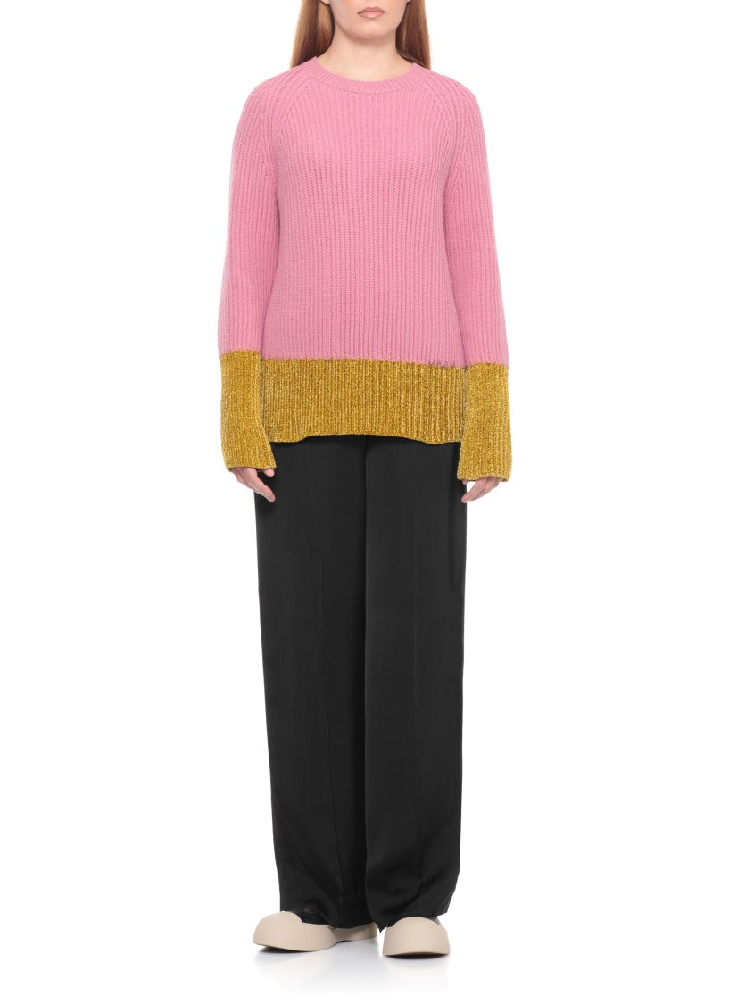 Marni Ribbed Knit Virgin Wool Sweater With Contrasting Trims