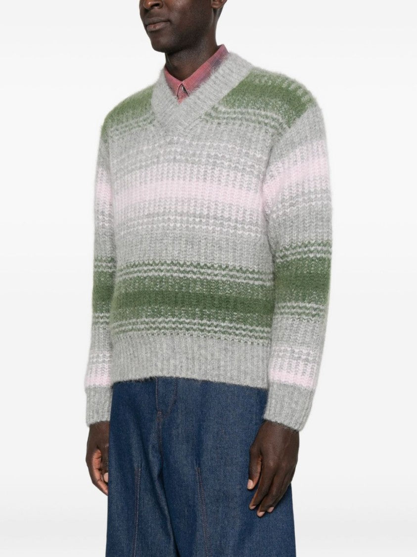 Kenzo Grey V-Neck Wool-Blend Sweater