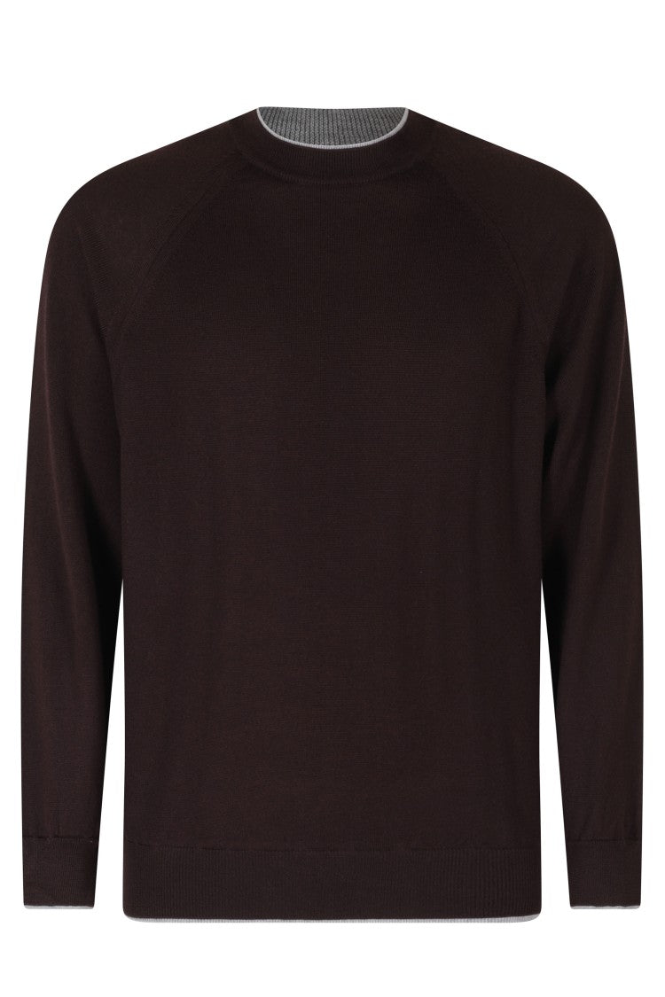 Eleventy Double-Collar Wool Crewneck Sweater