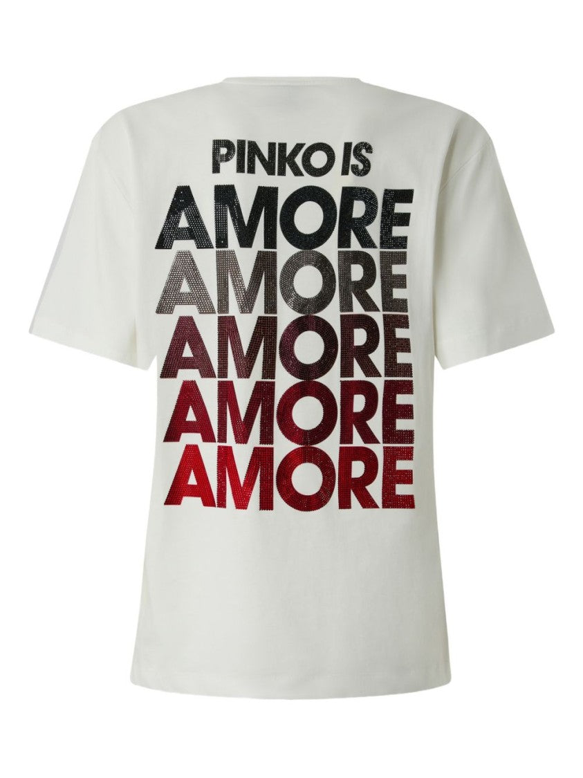 Pinko White Heart Motif Back Print T-Shirt