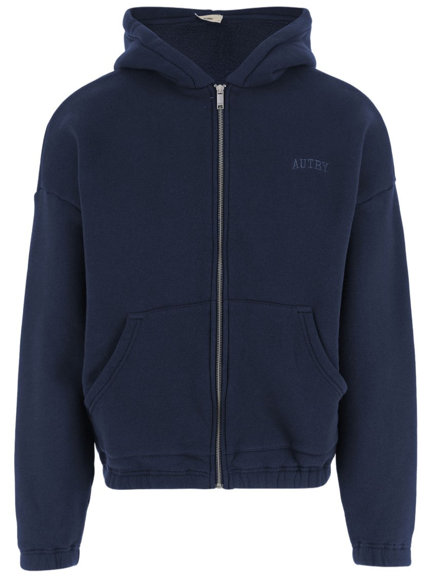 Autry Cotton Zip-Up Hoodie With Front Pockets And Embroidered Logo