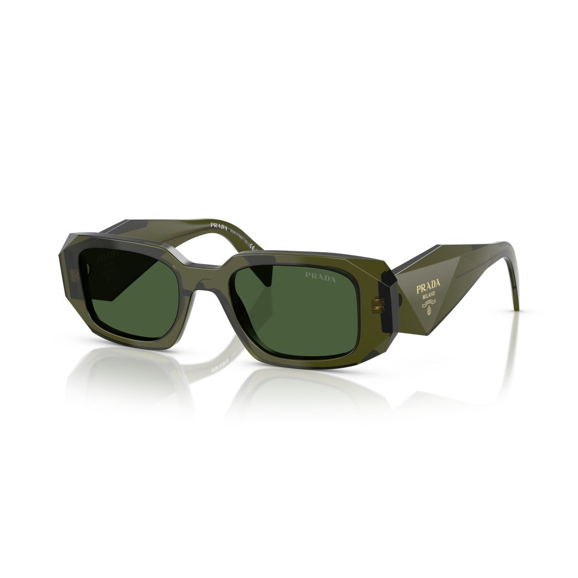 Prada 0Pr 17Ws Translucent Olive Green Rectangle Frame Sunglasses