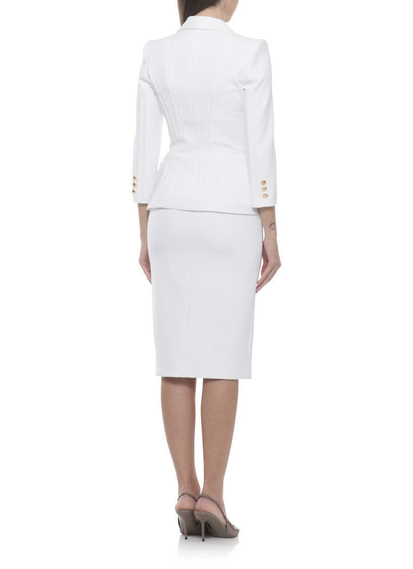 Elisabetta Franchi Ivory Double-Breasted Logoed Blazer
