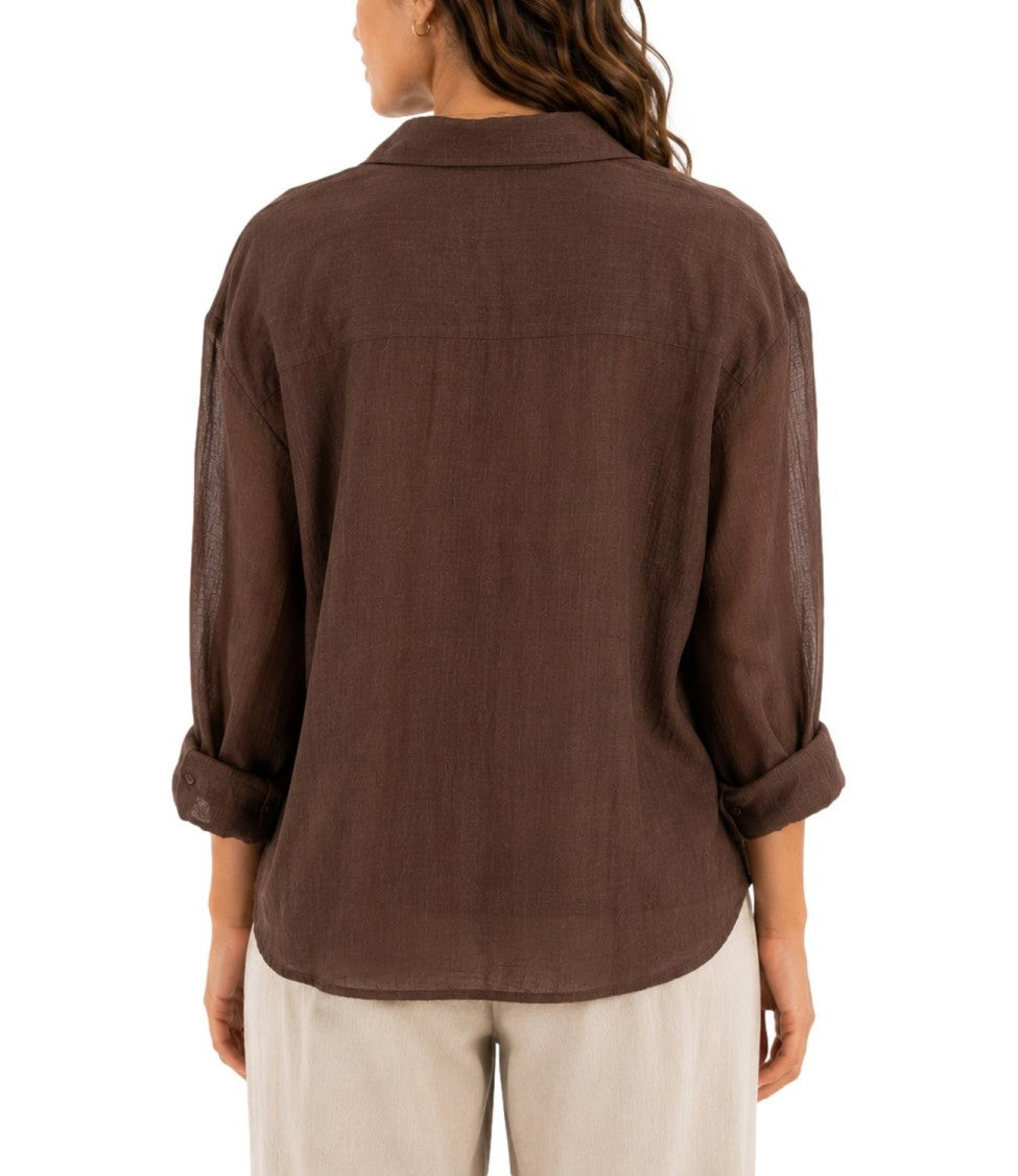Max Mara Relaxed-Fit Brown Button-Up Shirt Layered