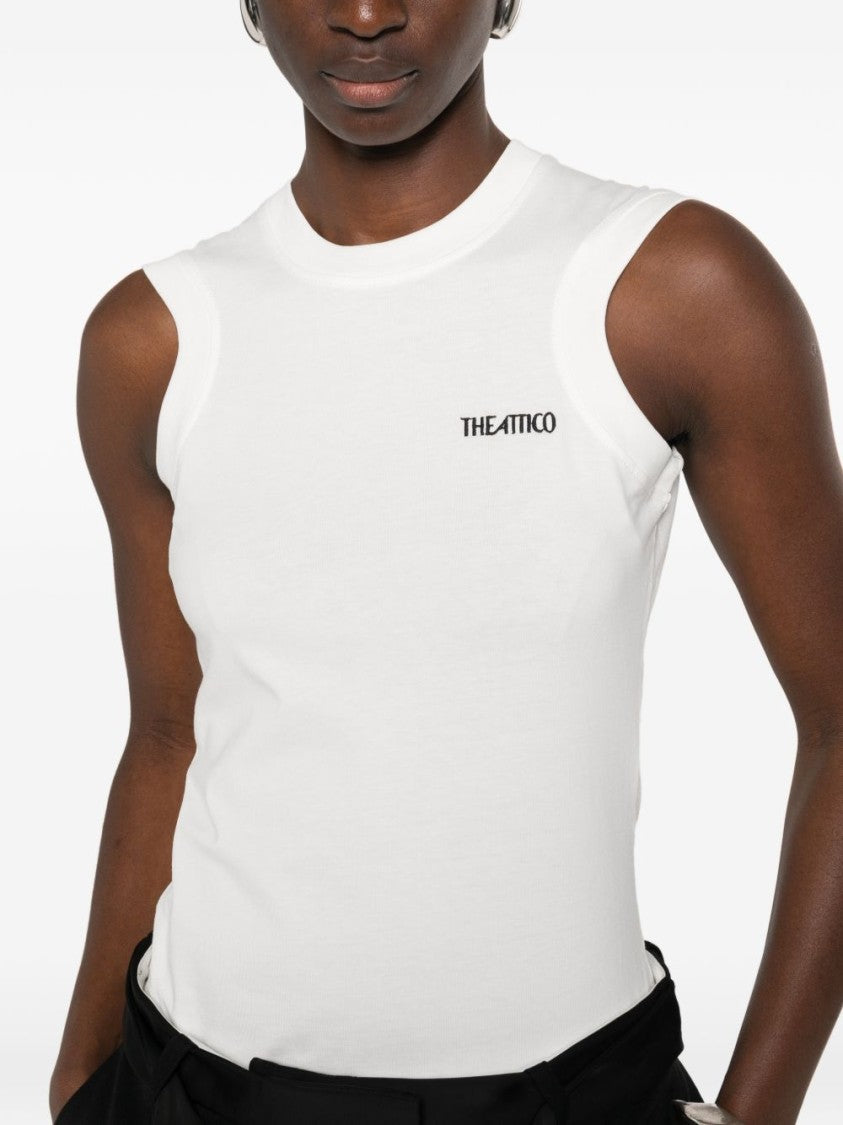 The Attico Sleeveless White Cotton T-Shirt With Curved Hem