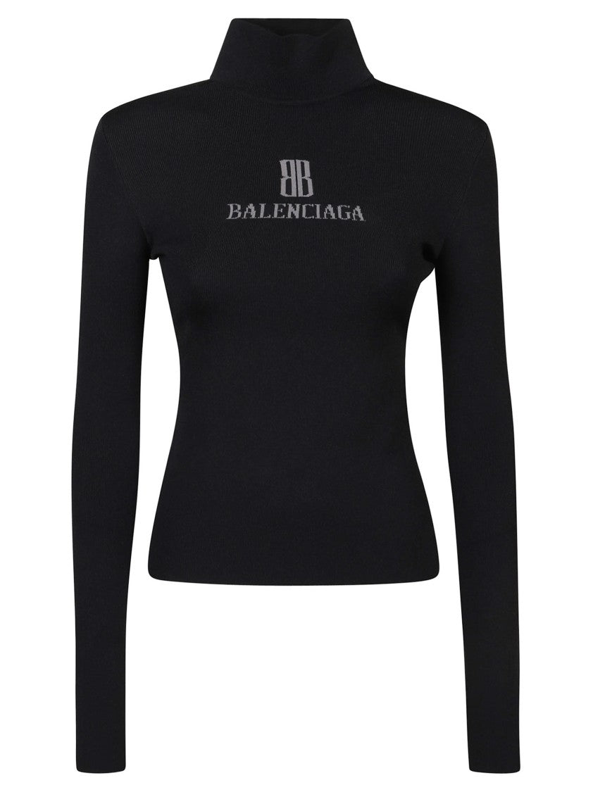 Balenciaga Fitted High-Neck Sweater With Subtle Logo