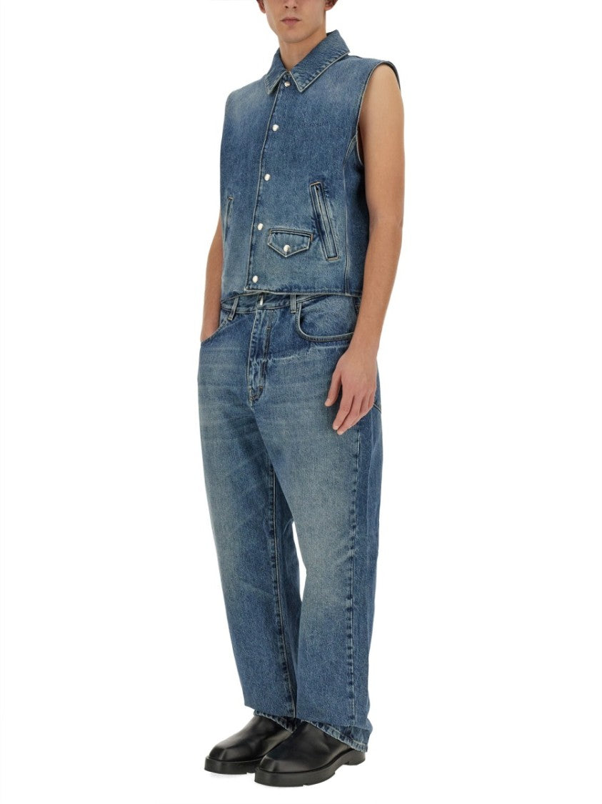 Givenchy Cropped Denim Vest With Classic Collar