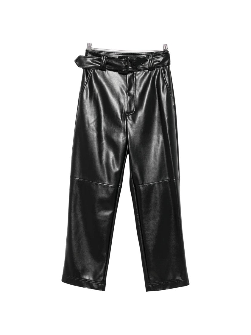 Twin-Set Black Faux Leather High-Waisted Cropped Pants