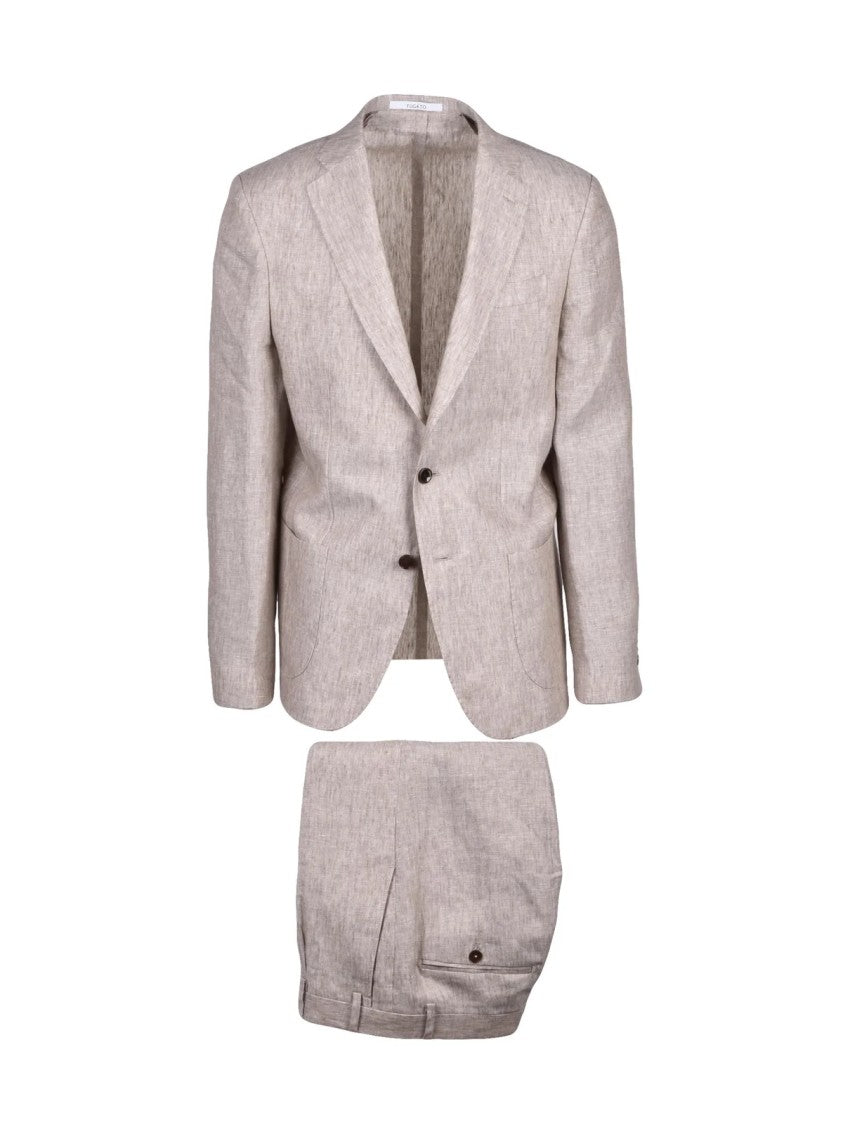 Fugato Beige Linen Men Suit