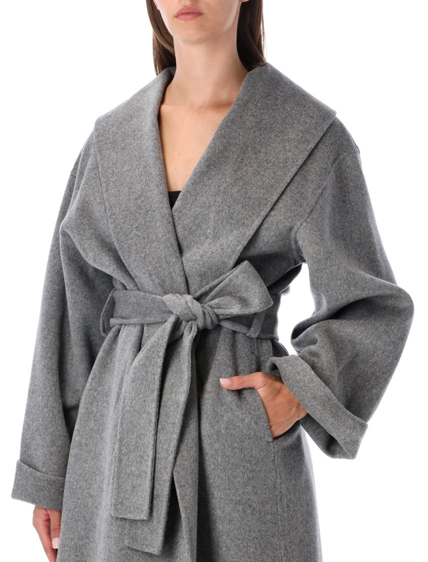 By Malene Birger Relaxed Fit Long Coat With Shawl Collar And Belted Closure