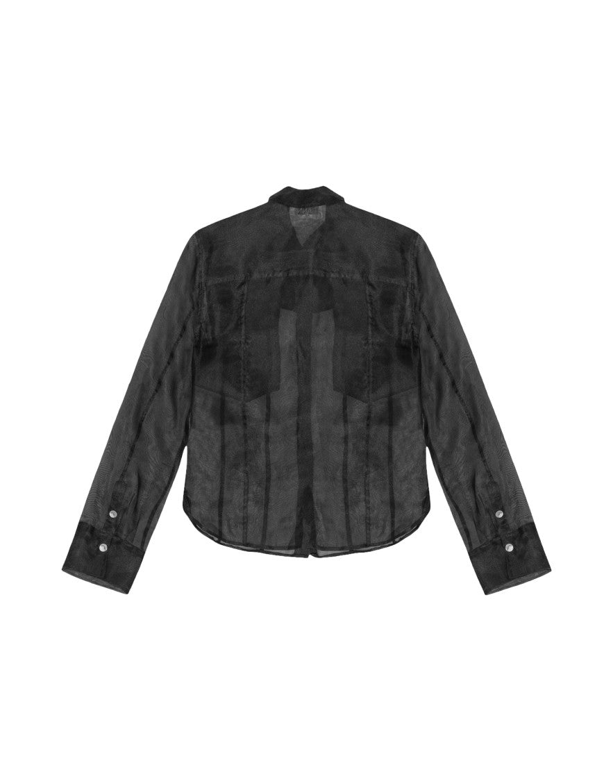 Ganni Sheer Black Organza Shirt With Classic Collar