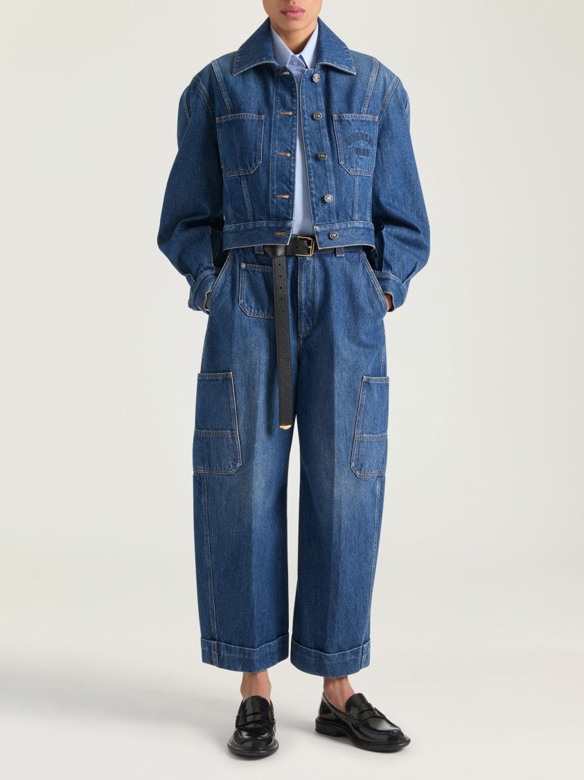 Givenchy Cropped Blue Denim Puffed Sleeve Jacket