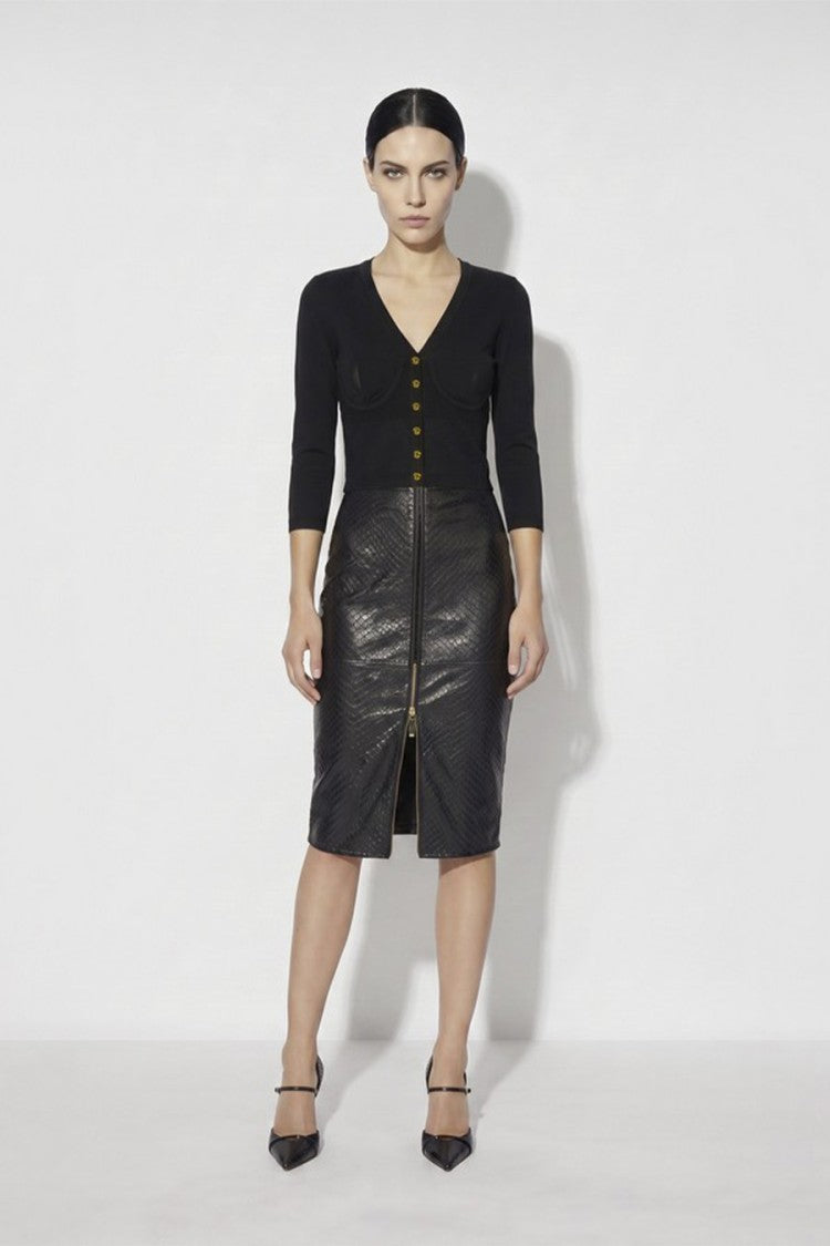 Elisabetta Franchi Black Cropped V-Neck Viscose-Blend Cardigan
