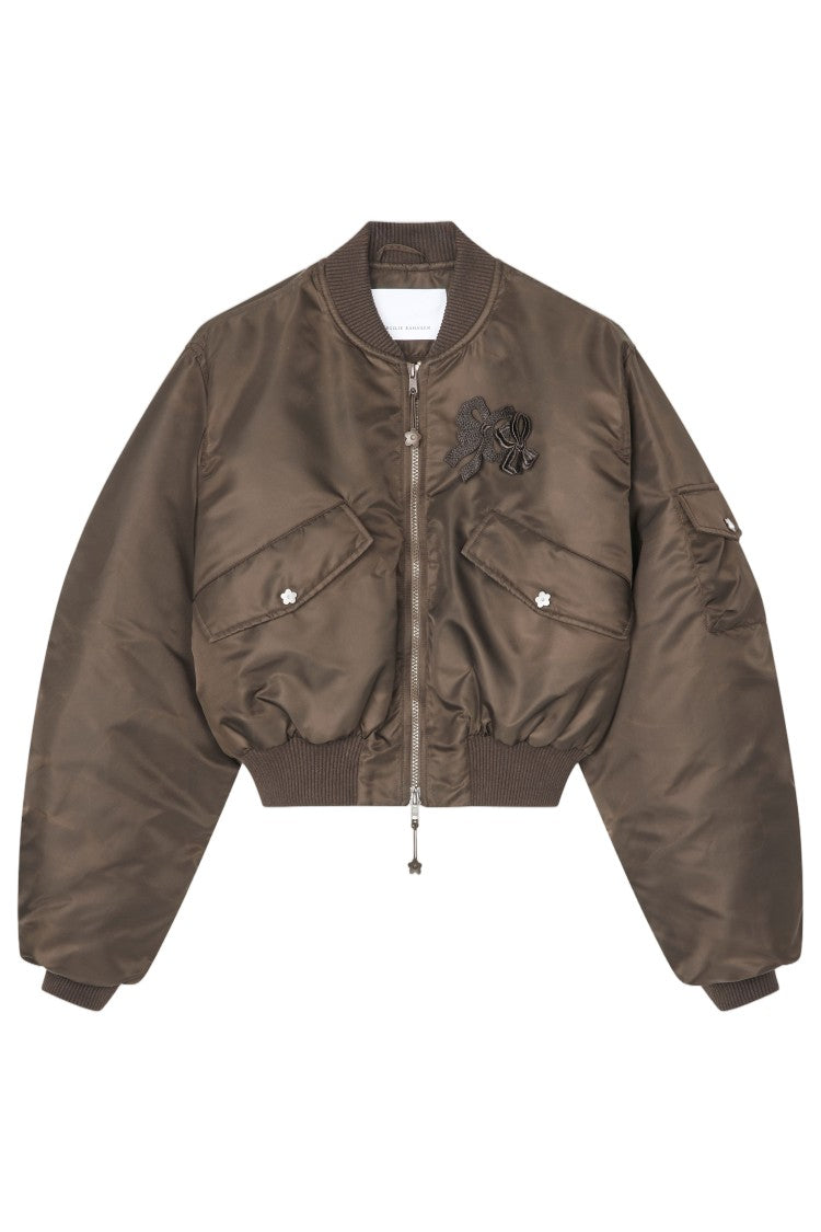 Cecilie Bahnsen Cropped Technical Nylon Bomber Jacket With Gathered Sleeves