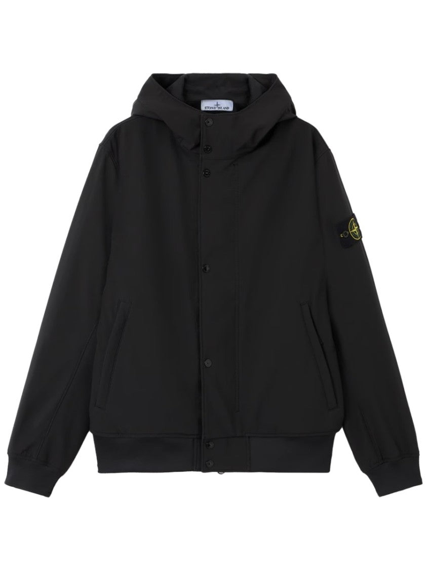 Stone Island Solid Black Sleeve Patch Hooded Parka