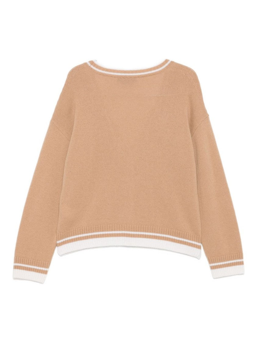 Msgm Long-Sleeved Cardigan Sweater With Deep V-Neckline And Button-Down Front