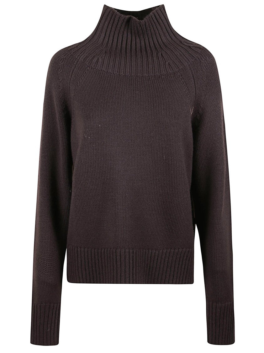Michael Kors Camel Wool Turtleneck Sweater With Ribbed Details