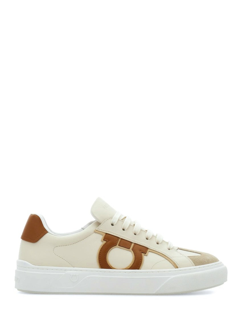 Ferragamo Low-Top Leather Sneakers With Prominent Logo Detail