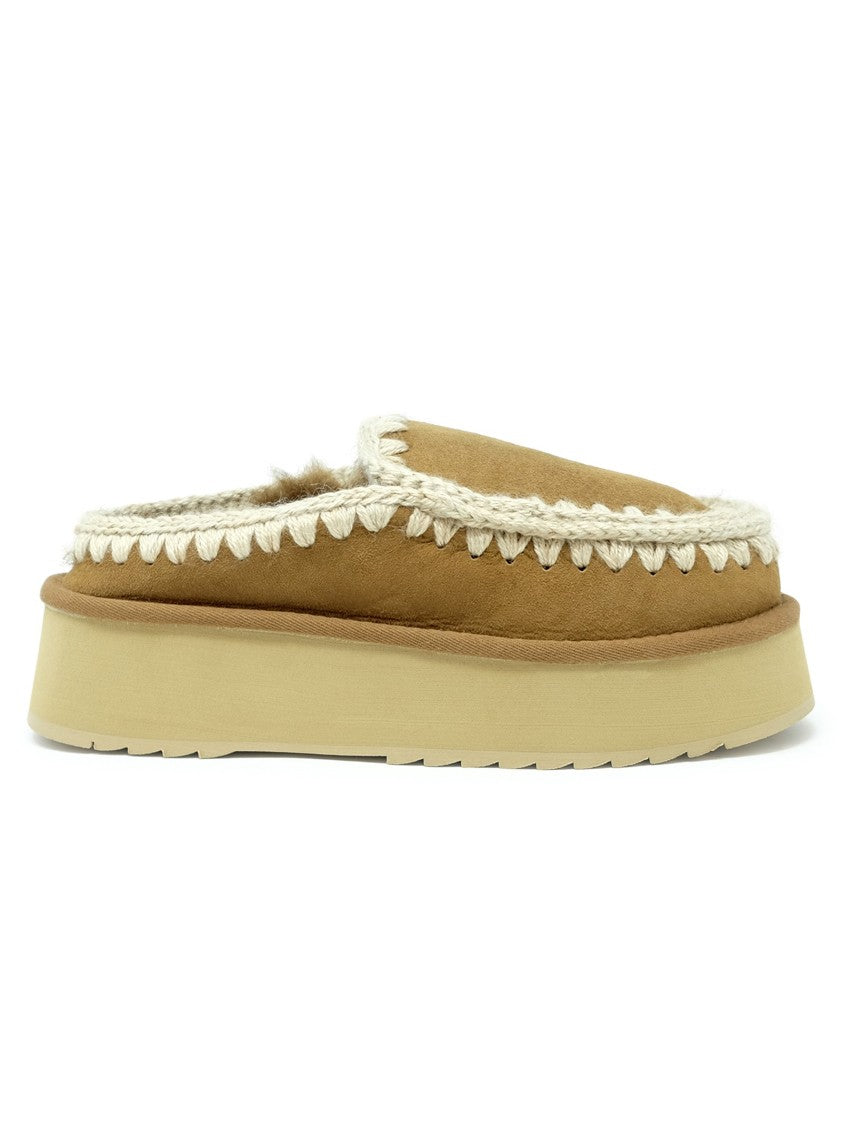 Mou Fw681004a Cognac Eskimo Leather Wool Rubber Platform Clog