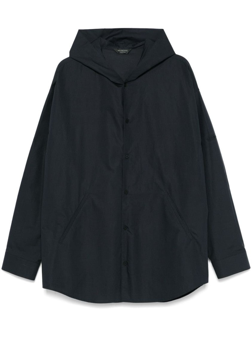 Balenciaga Lightweight Blue Poplin Hooded Shirt
