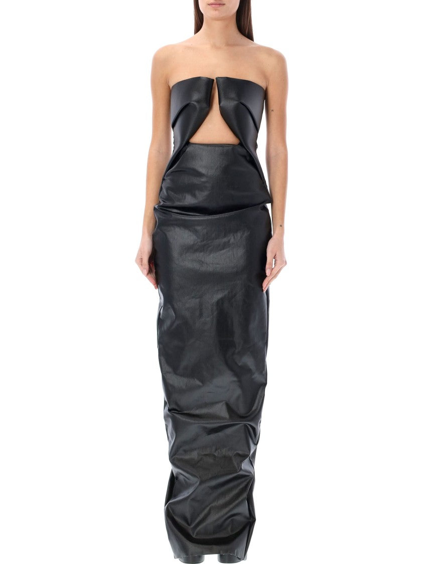 Rick Owens Structured Black Prong Gown With Geometric Cutouts