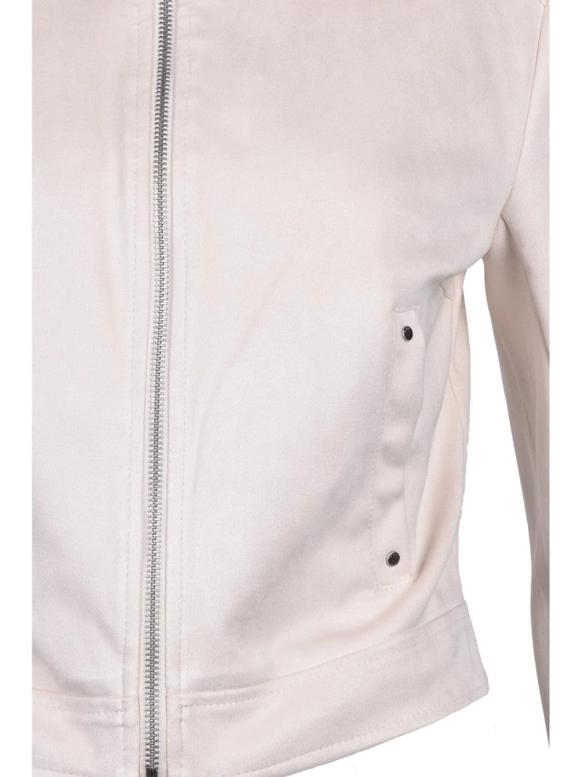 Guess Cropped Biker Jacket In Soft Faux Suede With Zip Closure