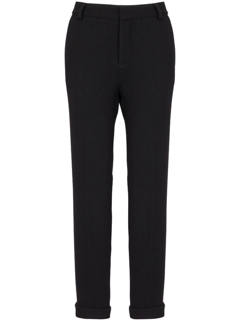 Balmain High-Waisted Tapered-Leg Trousers With Cuffed Hems