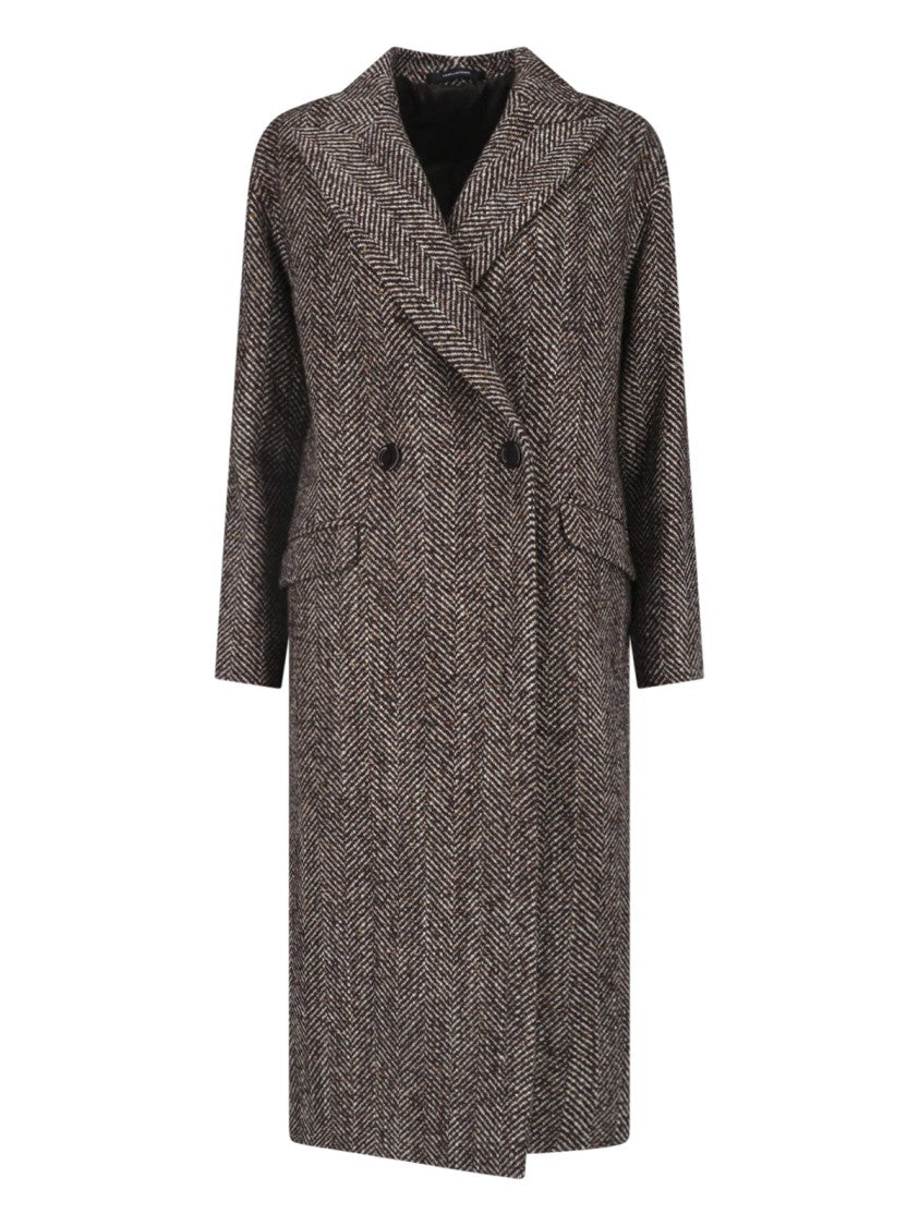 Tagliatore Herringbone Wool Long Coat With Double-Breasted Closure