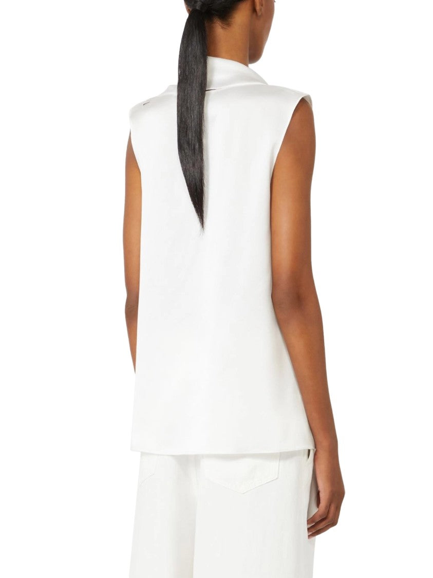 Max Mara Sleeveless Silk Top With Draped Cowl Neckline