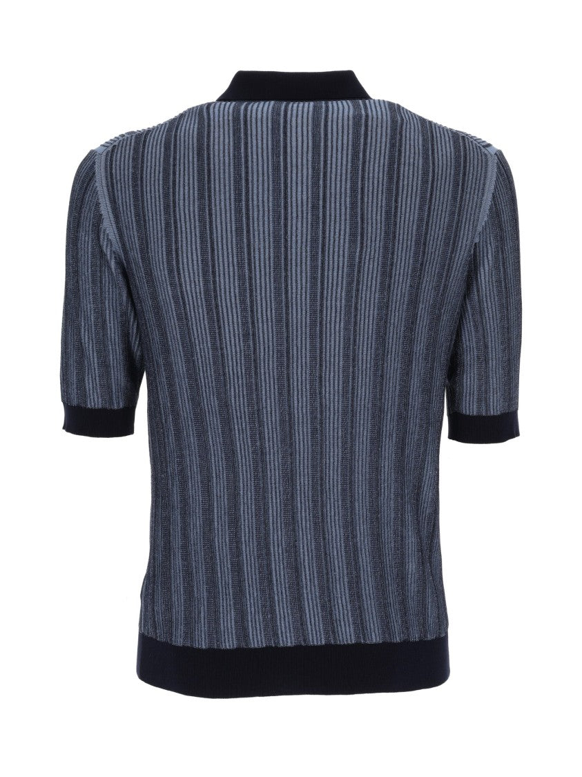 Ballantyne Short-Sleeved Polo Shirt With Vertical Ribbed Stripes