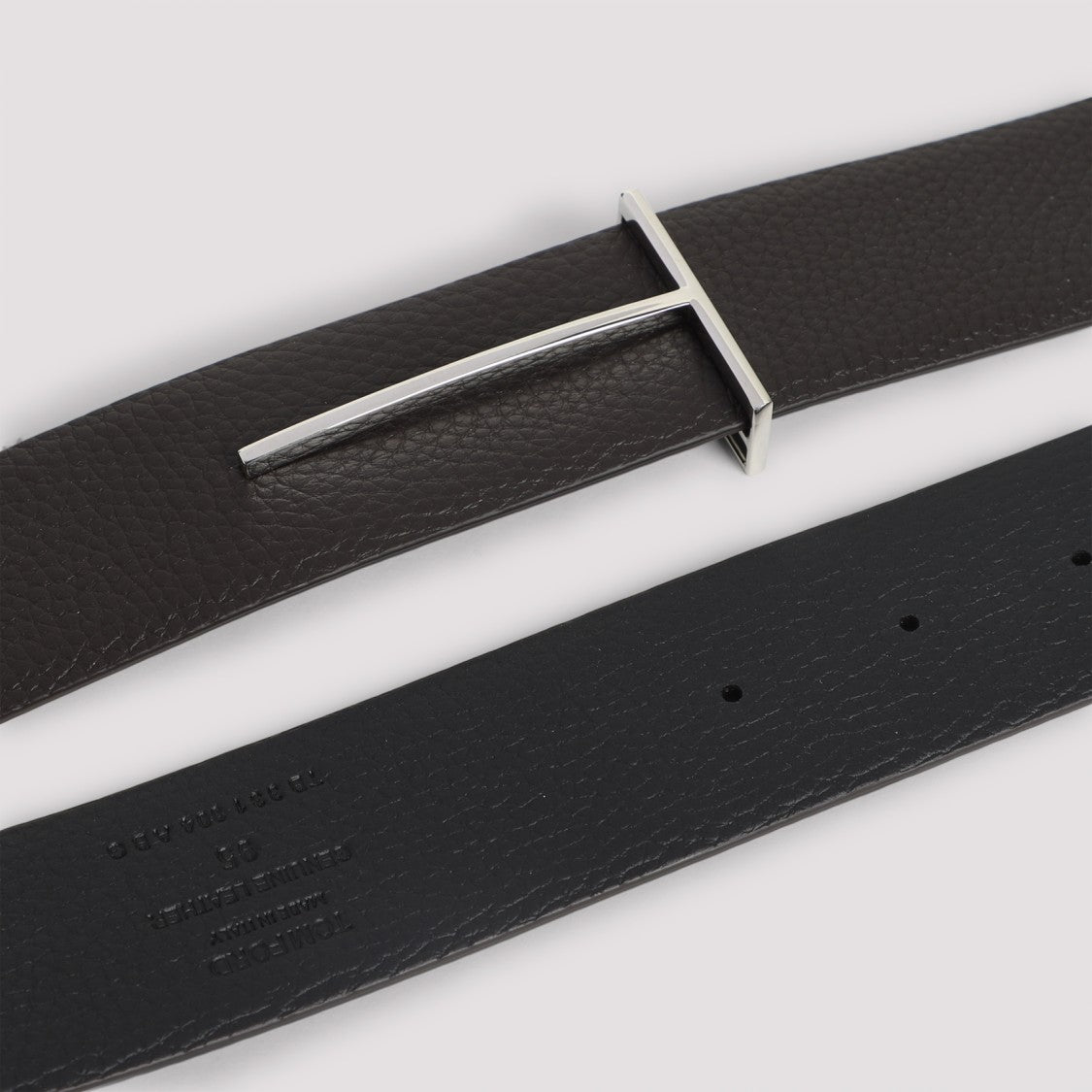 Tom Ford Textured Calf Leather Belt With Rectangular Metallic Buckle